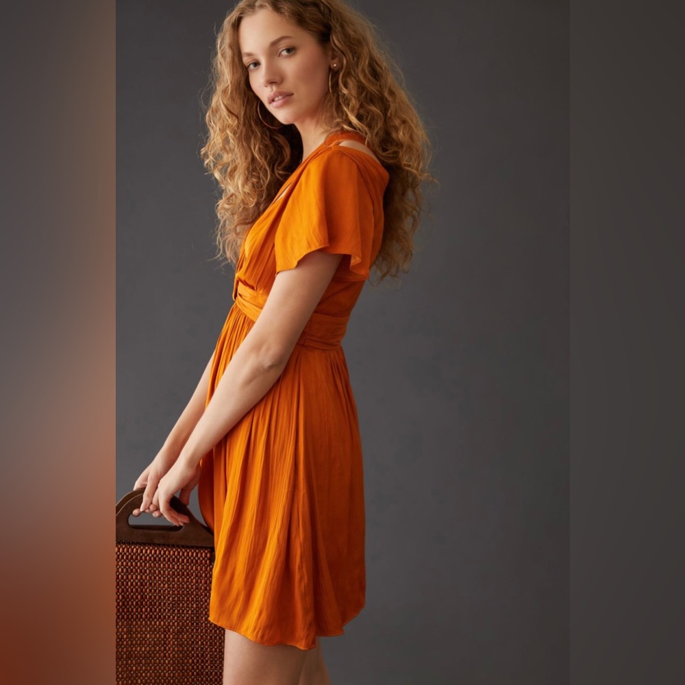 Anthropologie Deep V-Neck Vibrant Mini Dress - Picture 4 of 16